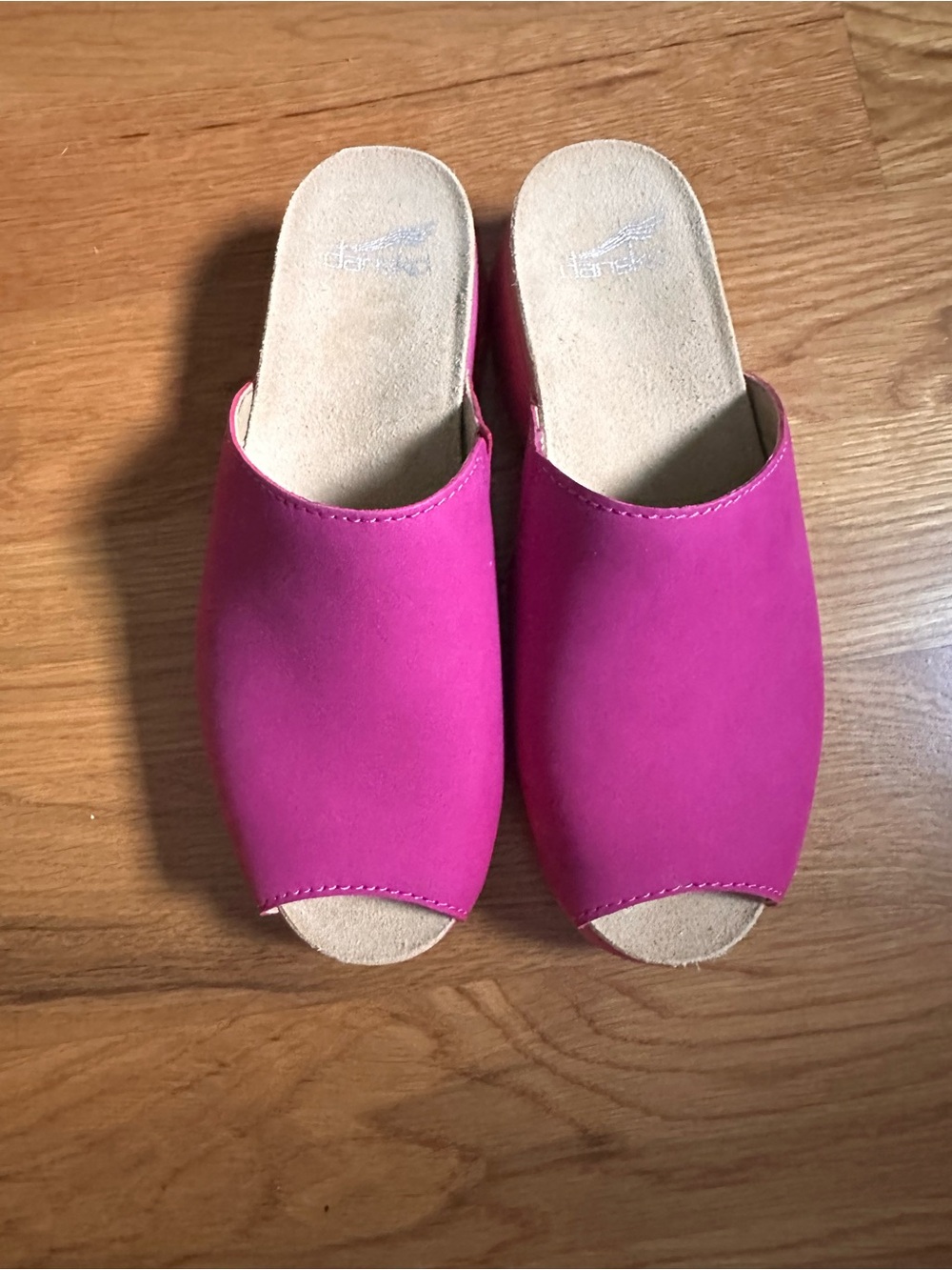 $155 Dansko Open-Toe Mule Sandals in Fuchsia - FUN color